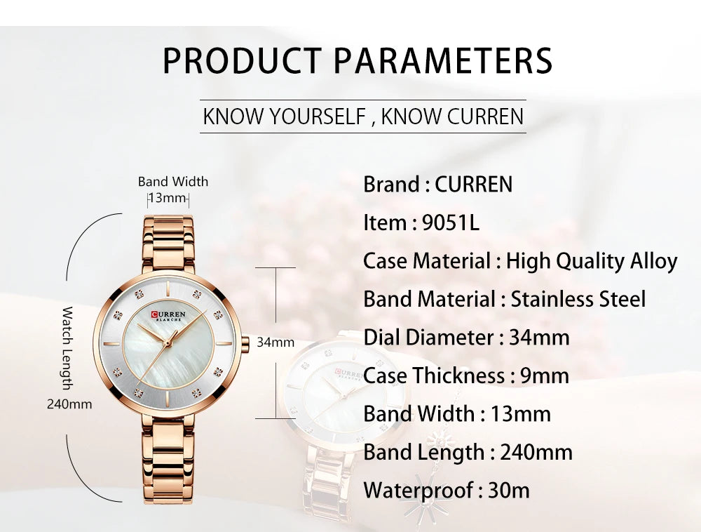 Curren Woman Watches Rose Gold Top Brand Luxury Watch Women Quartz Waterproof Women's Wristwatch Ladies Girls Watches Clock