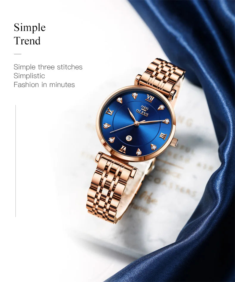 OLEVS Top Brand New Women Fashion Quartz Watch Waterproof Luxury Women Watches Stainless Steel Strap Date Clock Lady