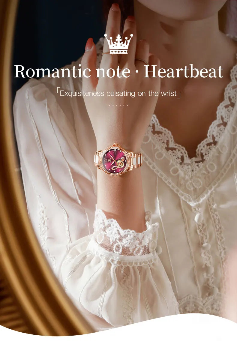OLEVS Ceramic Diamond Women Watches Luxury Brand Musical Note Automatic Mechanical Watch Women Relogio Feminino Gift