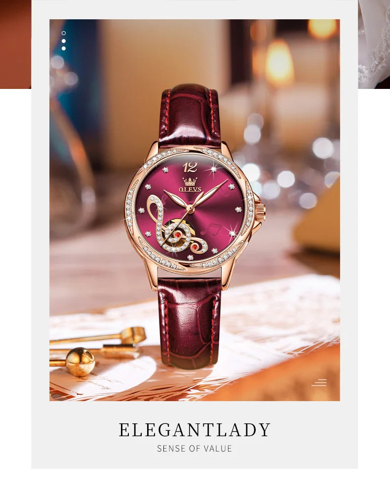 OLEVS Ceramic Diamond Women Watches Luxury Brand Musical Note Automatic Mechanical Watch Women Relogio Feminino Gift
