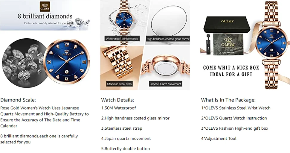 OLEVS Top Brand New Women Fashion Quartz Watch Waterproof Luxury Women Watches Stainless Steel Strap Date Clock Lady