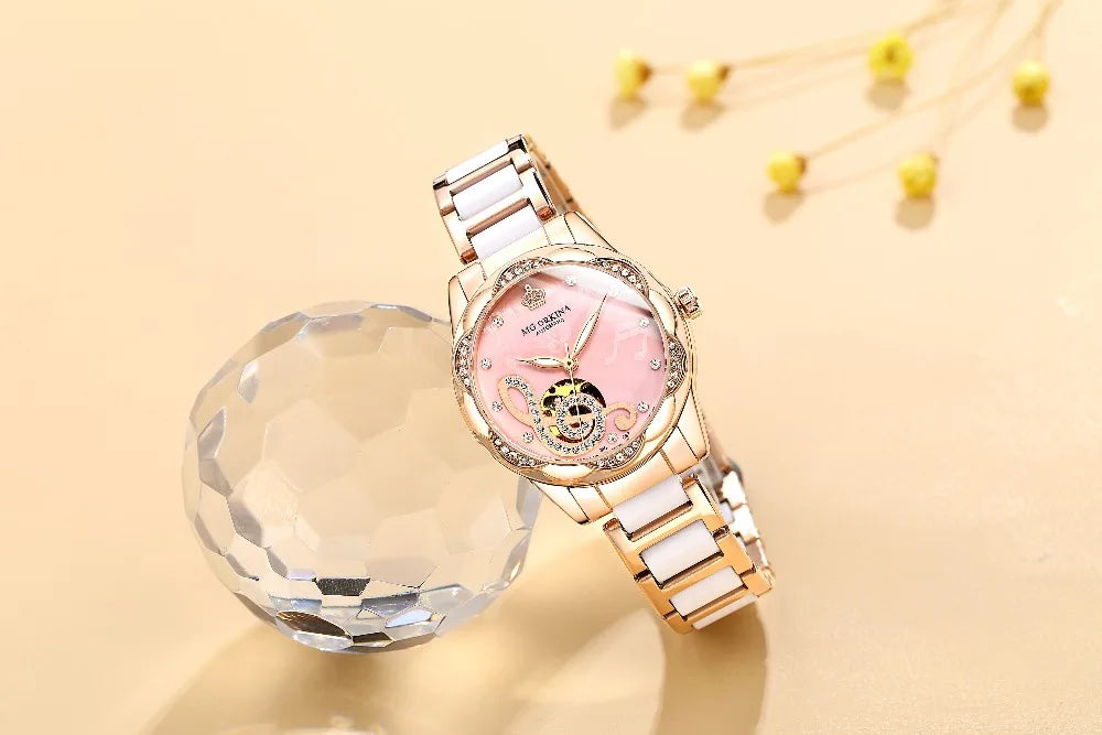 2025 New Designer Mechanical Watches Women Luxury Top Brand Ceramic Stainless Steel Diamond Music Ladies Automatic Wristwatches