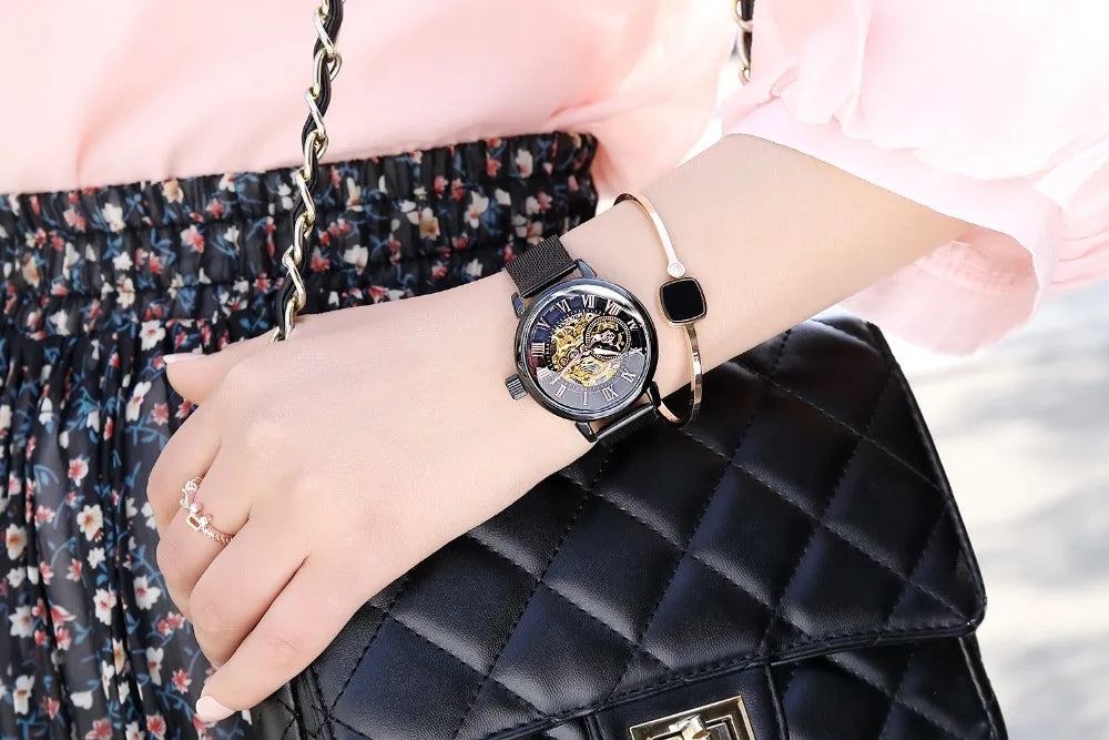 2025 New Designer Mechanical Watches Women Luxury Top Brand Ceramic Stainless Steel Diamond Music Ladies Automatic Wristwatches