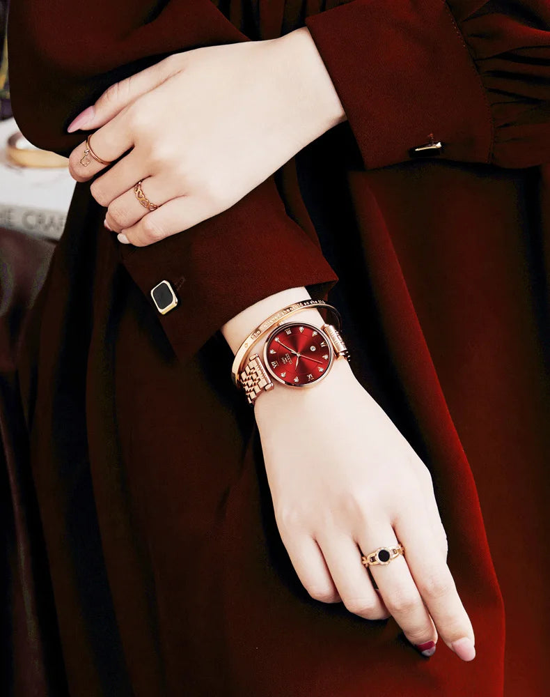 OLEVS Top Brand New Women Fashion Quartz Watch Waterproof Luxury Women Watches Stainless Steel Strap Date Clock Lady