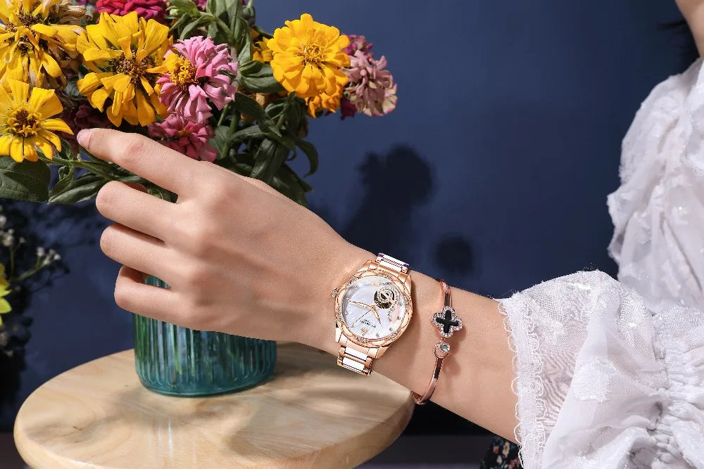 2025 New Designer Mechanical Watches Women Luxury Top Brand Ceramic Stainless Steel Diamond Music Ladies Automatic Wristwatches