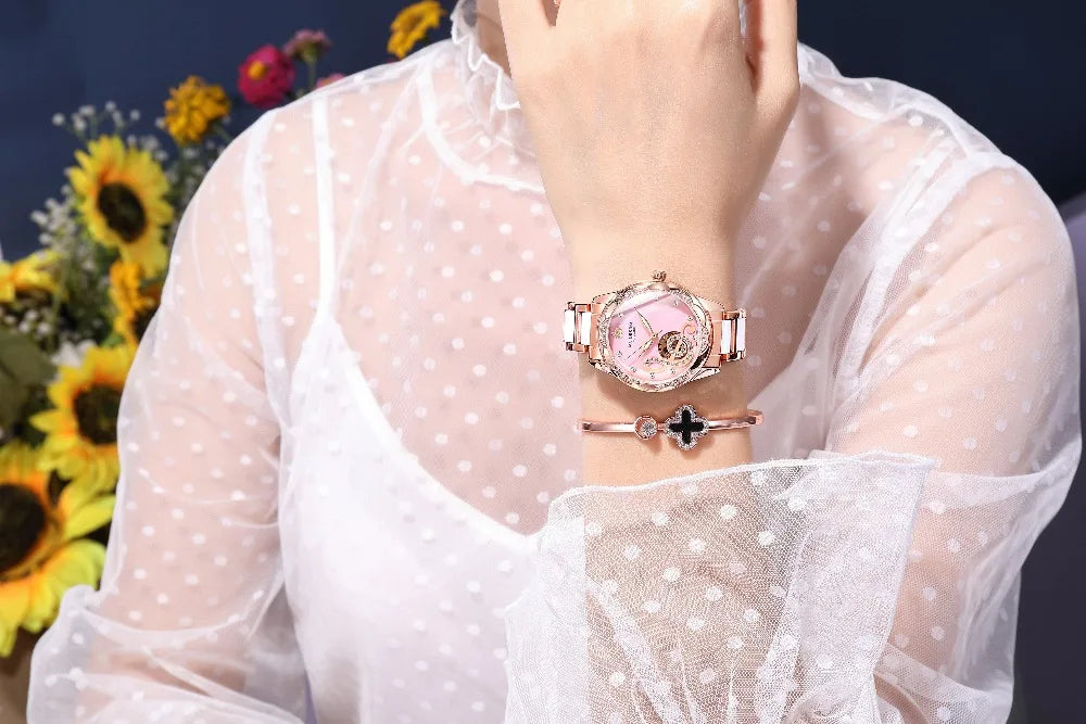 2025 New Designer Mechanical Watches Women Luxury Top Brand Ceramic Stainless Steel Diamond Music Ladies Automatic Wristwatches