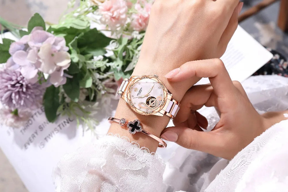 2025 New Designer Mechanical Watches Women Luxury Top Brand Ceramic Stainless Steel Diamond Music Ladies Automatic Wristwatches