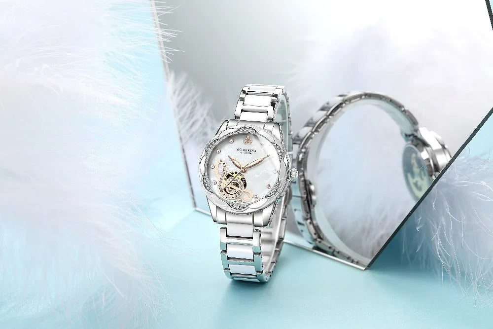 2025 New Designer Mechanical Watches Women Luxury Top Brand Ceramic Stainless Steel Diamond Music Ladies Automatic Wristwatches