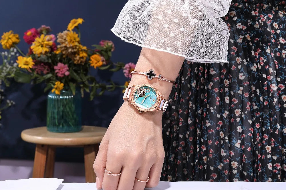 2025 New Designer Mechanical Watches Women Luxury Top Brand Ceramic Stainless Steel Diamond Music Ladies Automatic Wristwatches