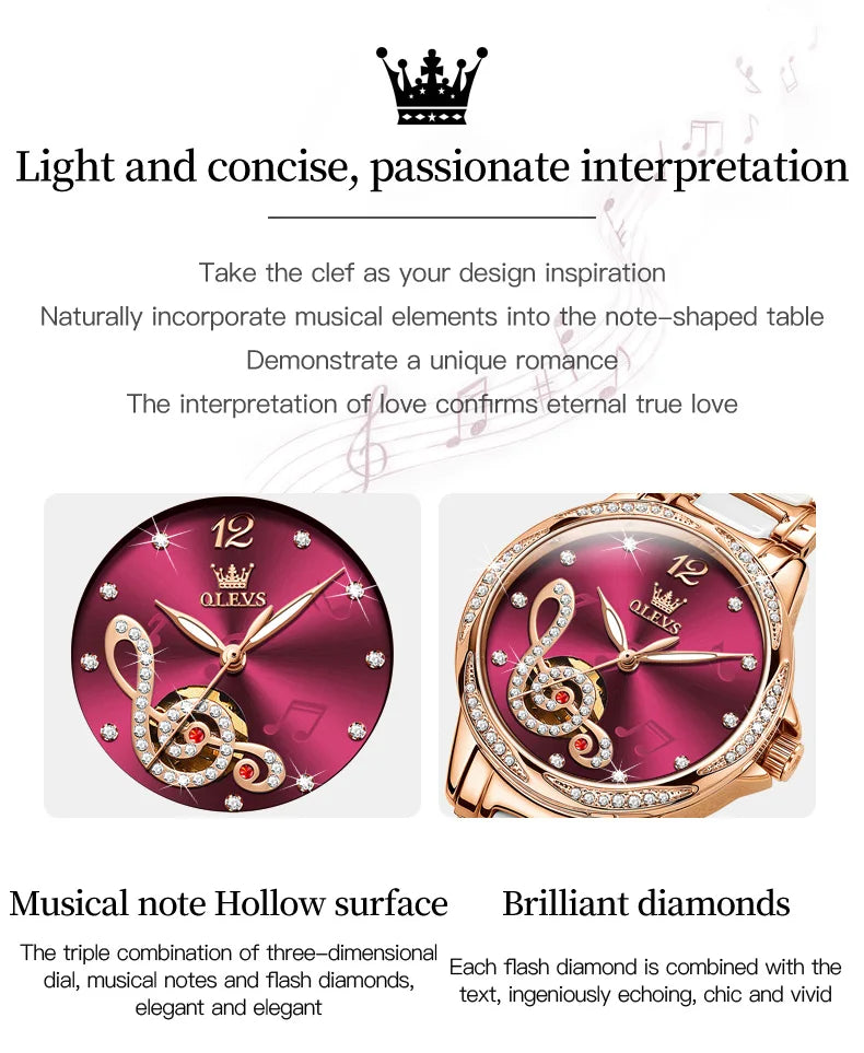 OLEVS Ceramic Diamond Women Watches Luxury Brand Musical Note Automatic Mechanical Watch Women Relogio Feminino Gift