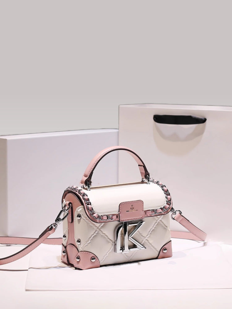 New Trendy Diamond Pattern Handbag for Women, French Style, Niche Design, Crossbody Bag, Box, Makeup Bag