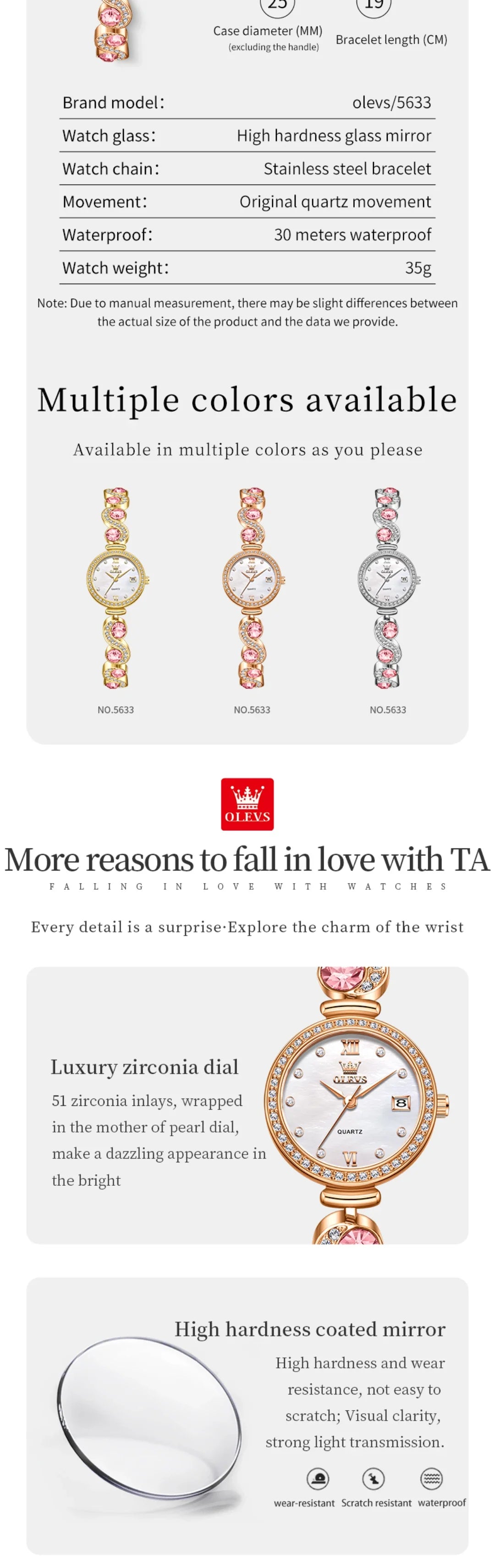 OLEVS 5633 Round-Dial Fashion Quartz Watch Stainless Steel Watchband Wristwatch with Calendar - Elegant Gift for Him Or Her