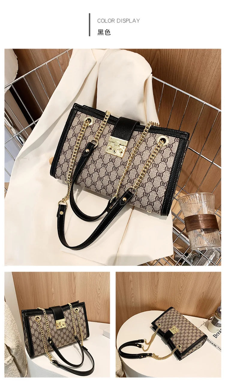 Women's Bag 2025 New Fashion European and American Retro Print Large Capacity Tote Bag Chain Shoulder Underarm Bag Wholesale