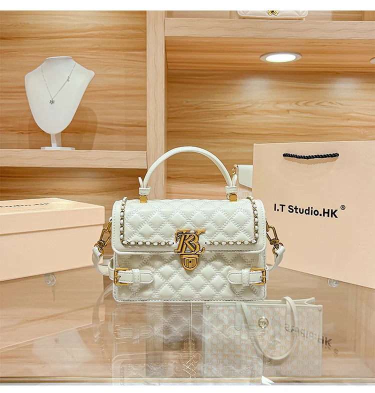 Women's handbag genuine leather carrying small square bag 2024 new high-end designer spring/summer crossbody shoulder bag