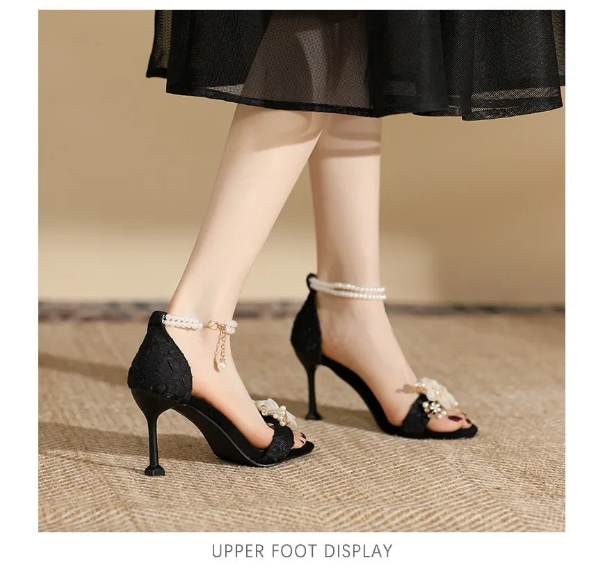 Small Size 31 32 33-43 Women Peep Toe Sandals Wedding Heels Wide Fat Feet Shoes for Women Pearl Flower Bridal Shoes Zaptos Mujer