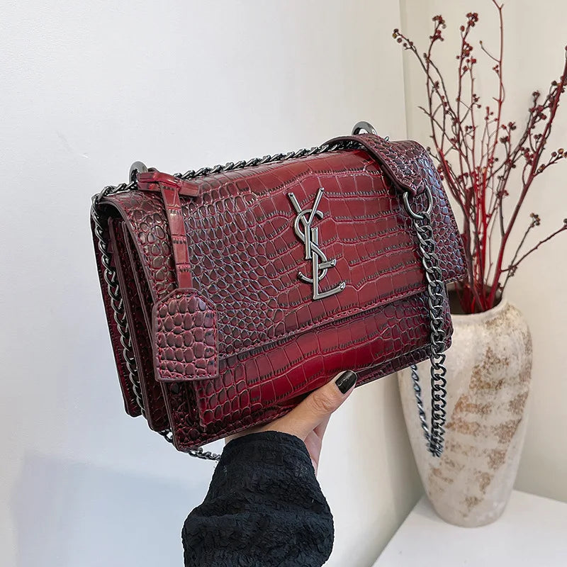 2026 new bag high-end crocodile pattern retro chain bag fashionable single shoulder crossbody bag