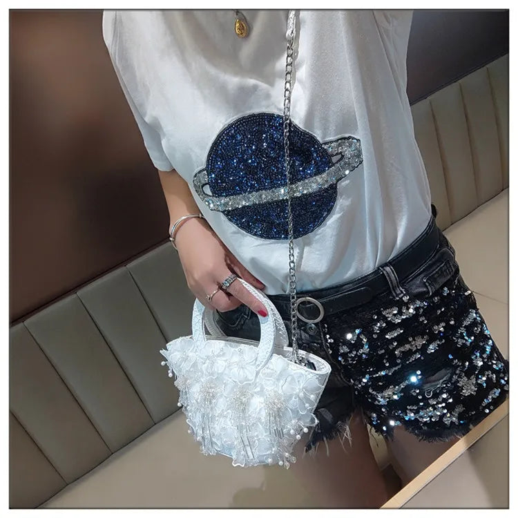 Tassel Flower Ita Bag Women New Shoulder Crossbody Sac A Main Lace Women's Bag Bucket Female Leather Handbag