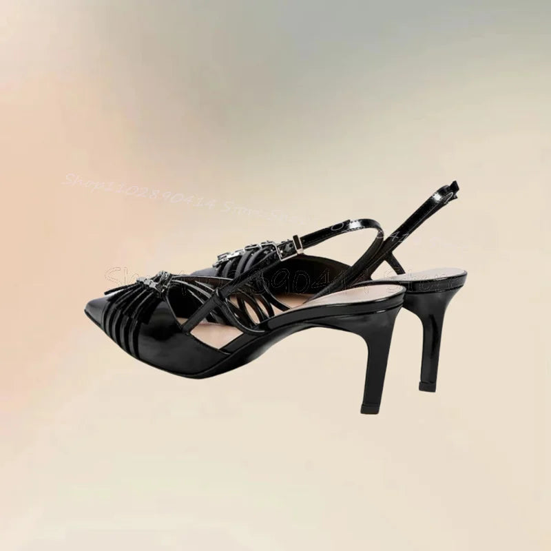 Pink Buckle Decor Hollow Cut Heel Pointed Toe Pumps Buckle Strap Women Shoes Thin High Heels Fashion 2025 Zapatos Para Mujere