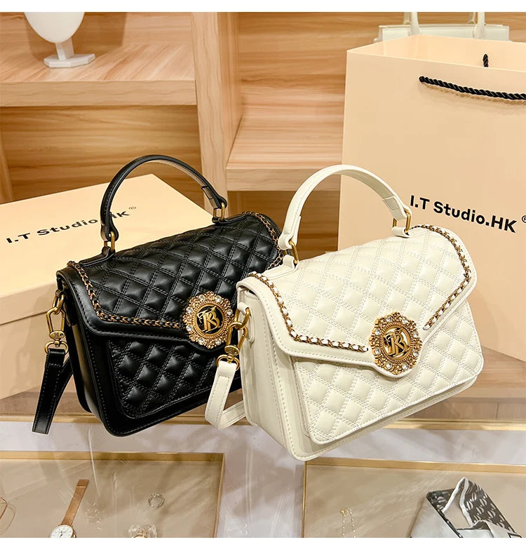 Women's handbag designer Lingge square bag women's 2024 new high-end texture handbag autumn/winter crossbody shoulder bag