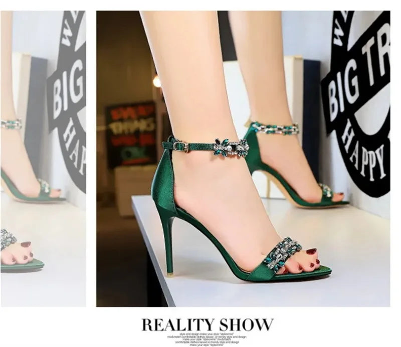 Fashion Designer Women's Shoes Luxury Rhinestone High Heeled Sandals for Woman Summer New Open Toe Casual Shoes Sandalias Mujer