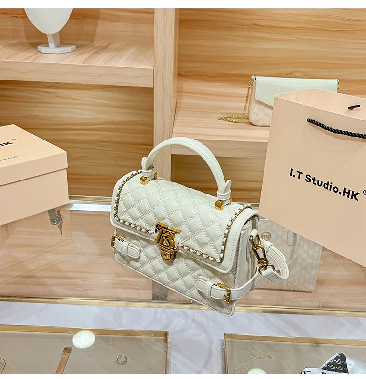 Women's handbag genuine leather carrying small square bag 2024 new high-end designer spring/summer crossbody shoulder bag