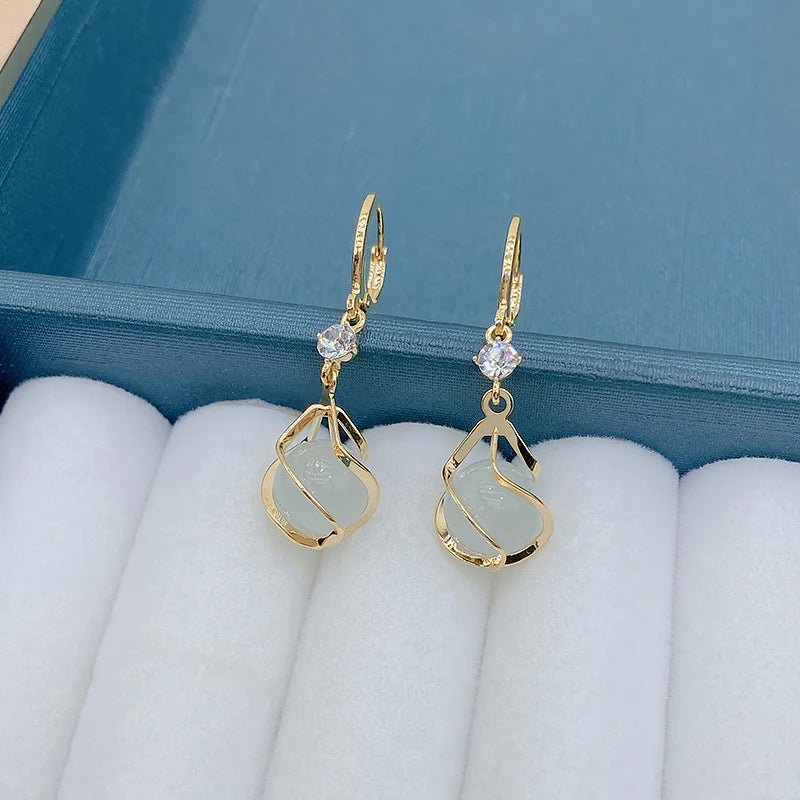 High Quality Crystal Zircon Round Opal Hollow Long Tassel Water Droplets Earrings New Women's Fashion Jewelry Romantic Girl Gift