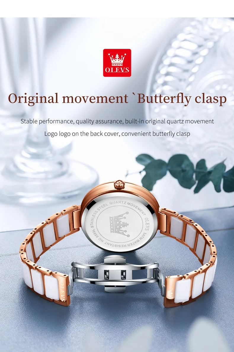 OLEVS 5589 Top Luxury Diamond Quartz Women Watch Fashion Elegant Rose Gold Waterproof Women Watch Brand Bracelet Set Reloj Mujer