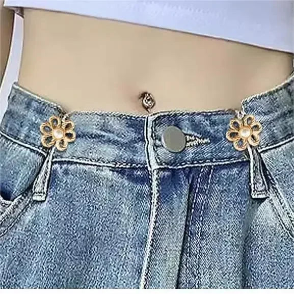 2pairs Waist Metal Flower Adjustable Tighten Invisibility Decoration Couple Buckles Pants Skirts Size Change From Large To Small