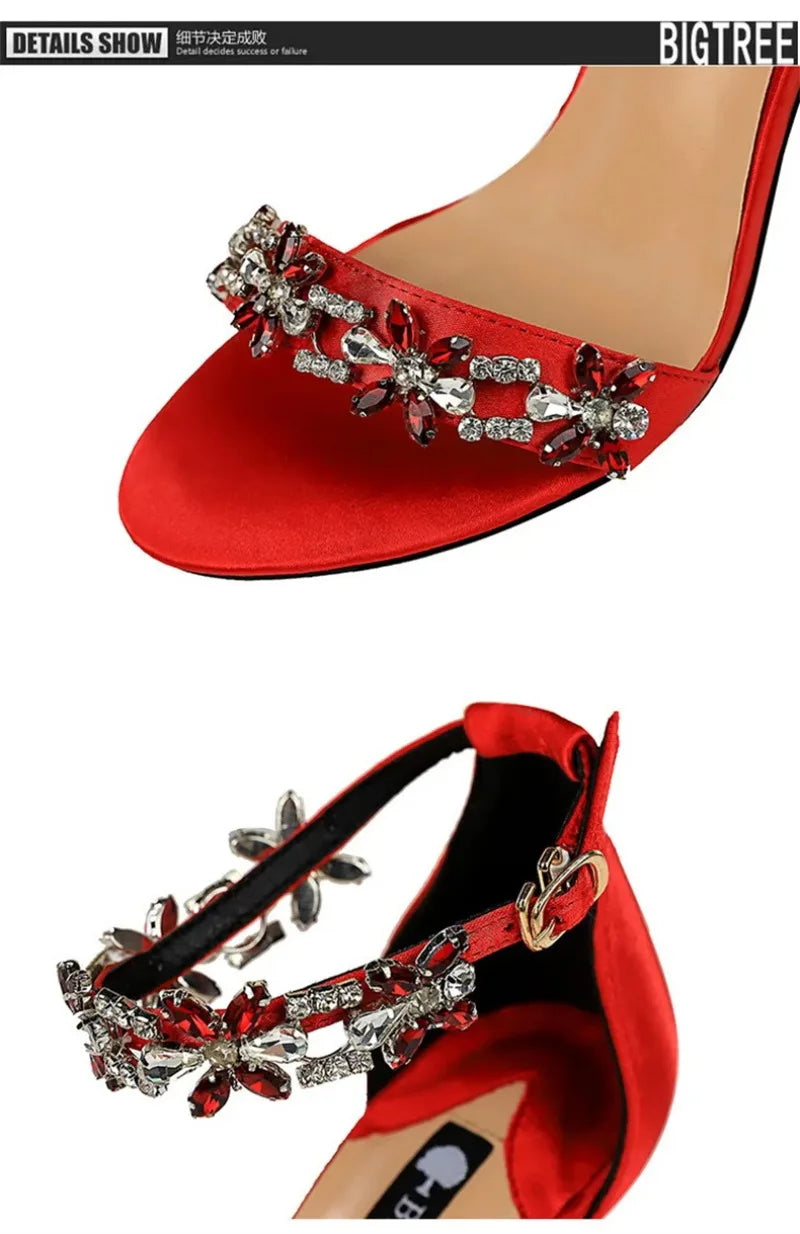 Fashion Designer Women's Shoes Luxury Rhinestone High Heeled Sandals for Woman Summer New Open Toe Casual Shoes Sandalias Mujer