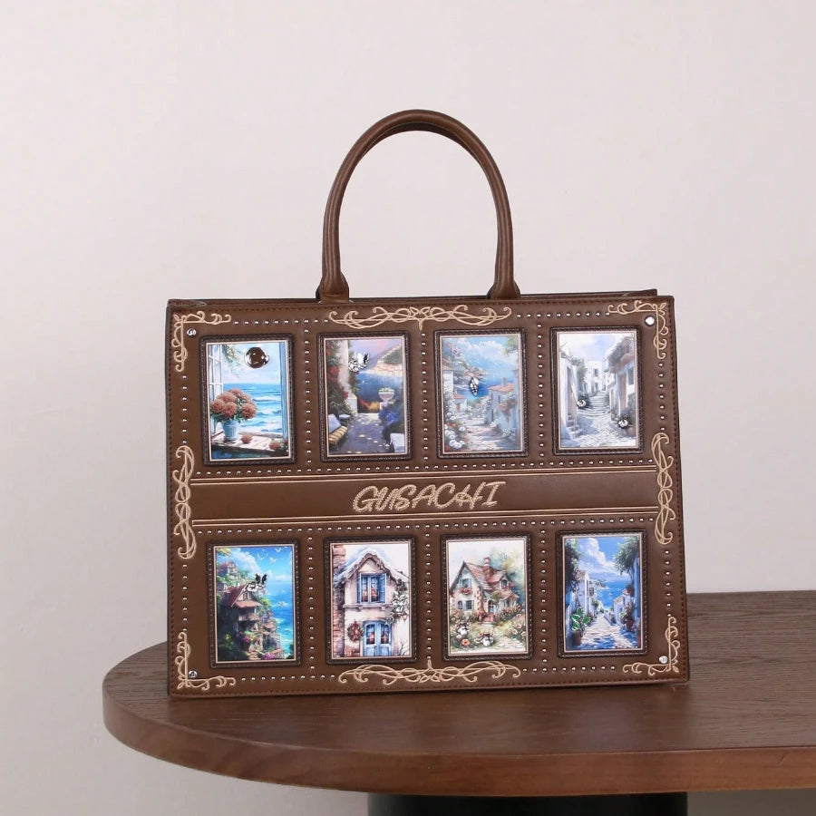 Cross-border European and American fashion exquisite tarot card pattern inlaid diamond embroidery handbag square bag