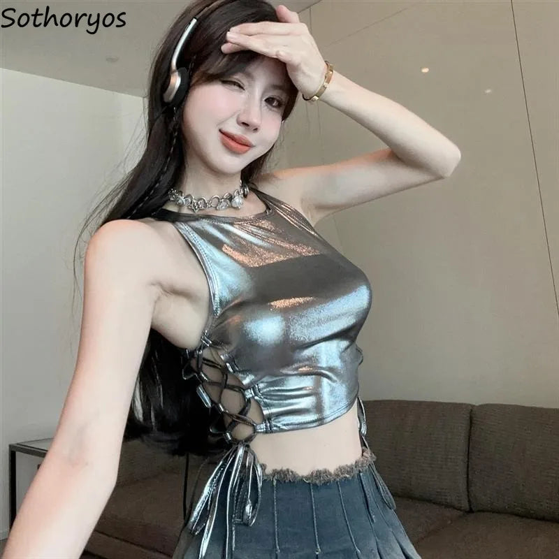 Tanks Women Lace-up Hollow Out Special Charming Sexy Creativity Personality New Club Ladies All-match Simple Attractive Fashion