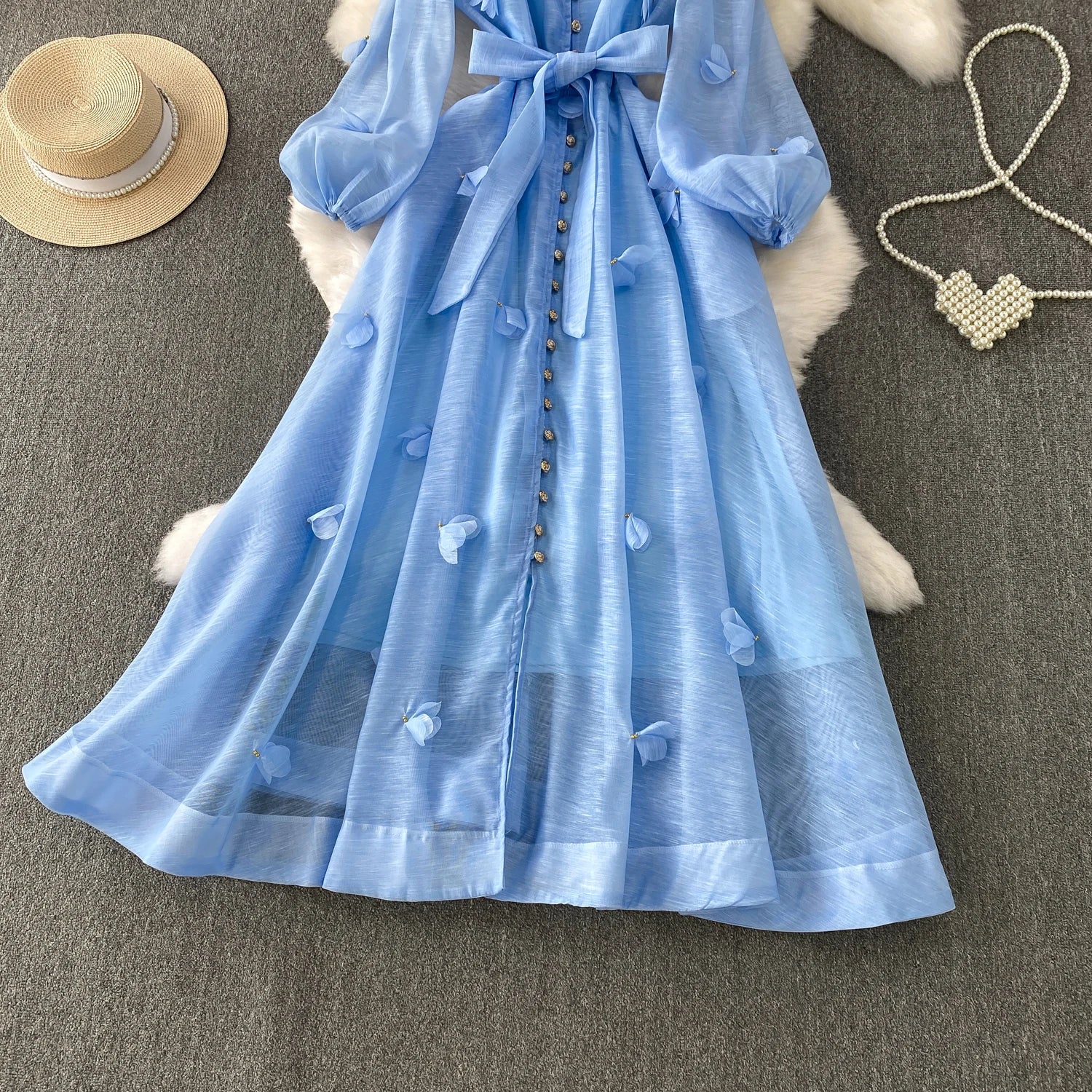 Chic vintage long sleeve floral button Elegant Fairy korean fashion autumn Sundress women clothing