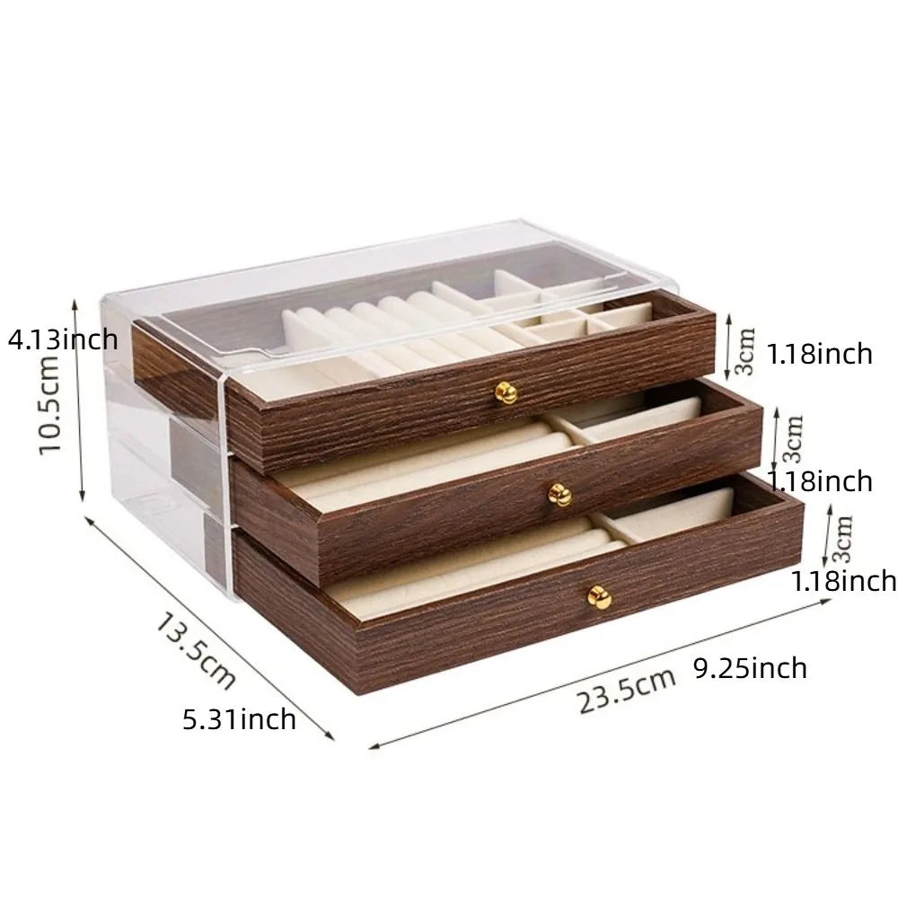 Multi-layer Wooden Jewelry Box Transparent Window Rings Necklace Jewelry Storage Case Organizer Bracelet Earrings
