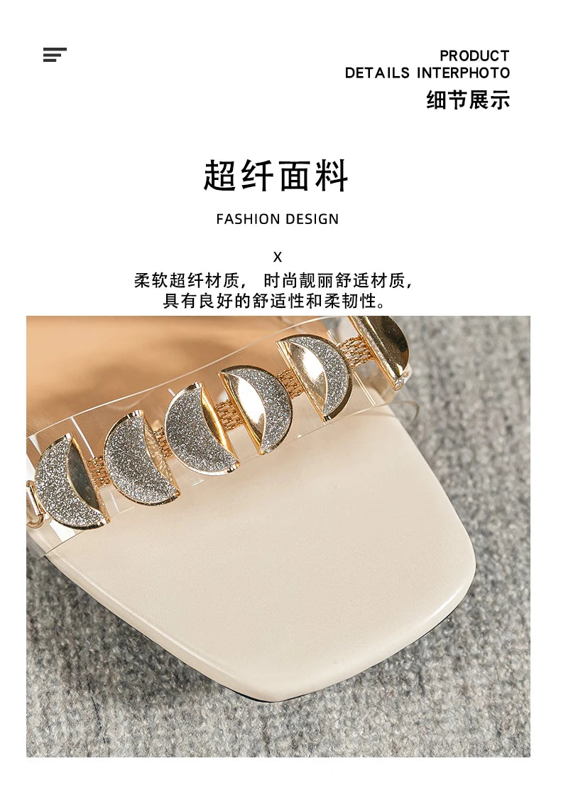 summer new women's slippers outdoor sandals casual flat shoes Stylish metal design Korean style office wear Large size 43