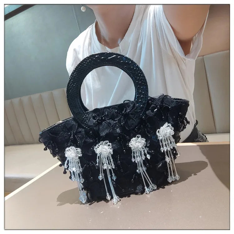 Tassel Flower Ita Bag Women New Shoulder Crossbody Sac A Main Lace Women's Bag Bucket Female Leather Handbag