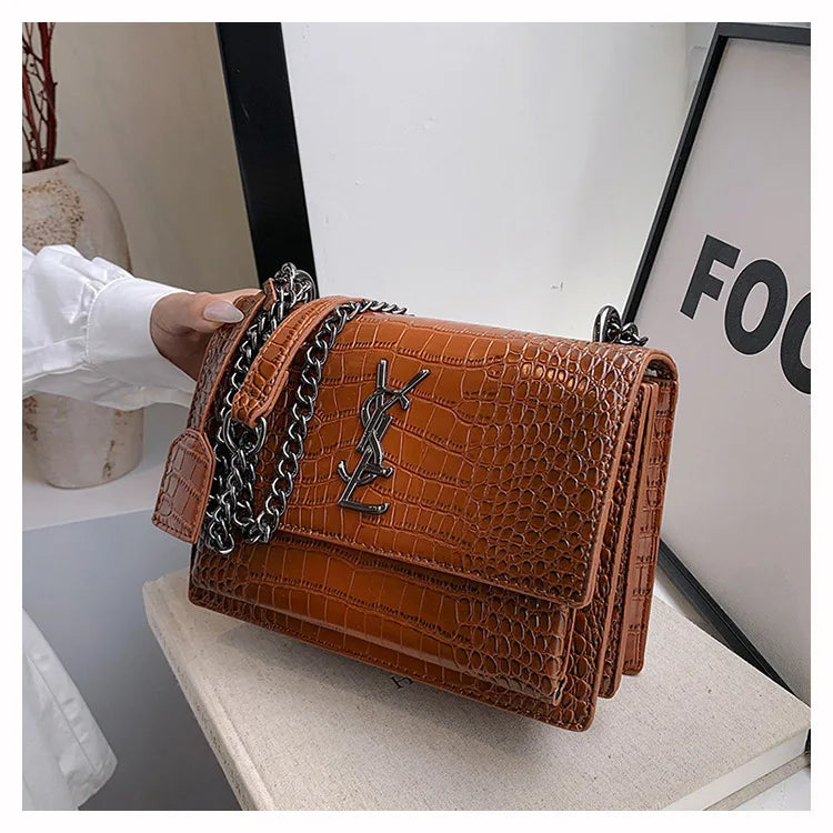 2026 new bag high-end crocodile pattern retro chain bag fashionable single shoulder crossbody bag