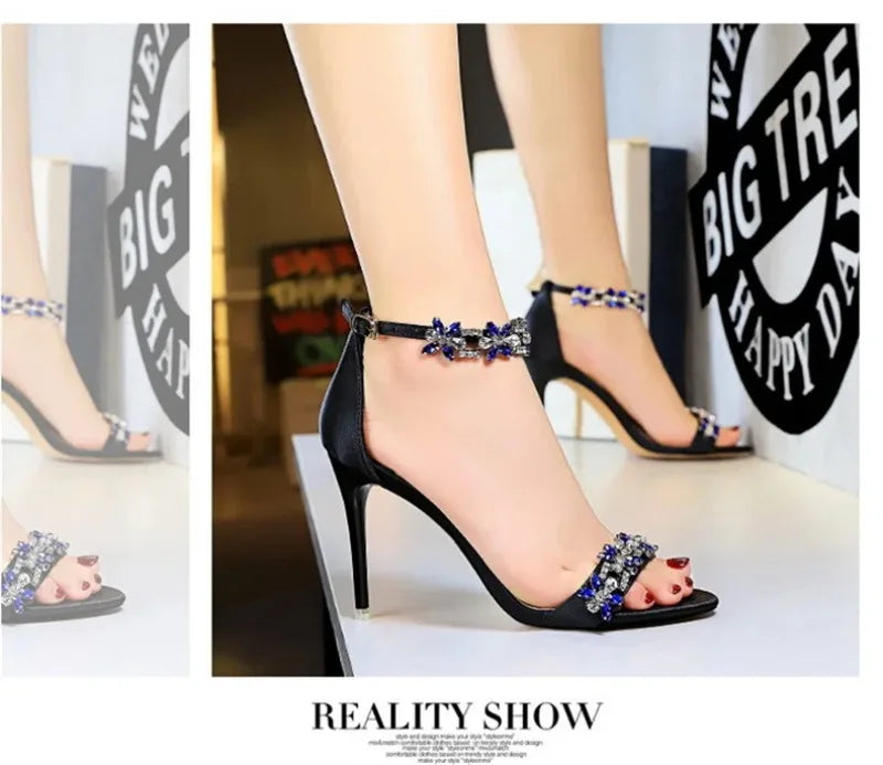 Fashion Designer Women's Shoes Luxury Rhinestone High Heeled Sandals for Woman Summer New Open Toe Casual Shoes Sandalias Mujer