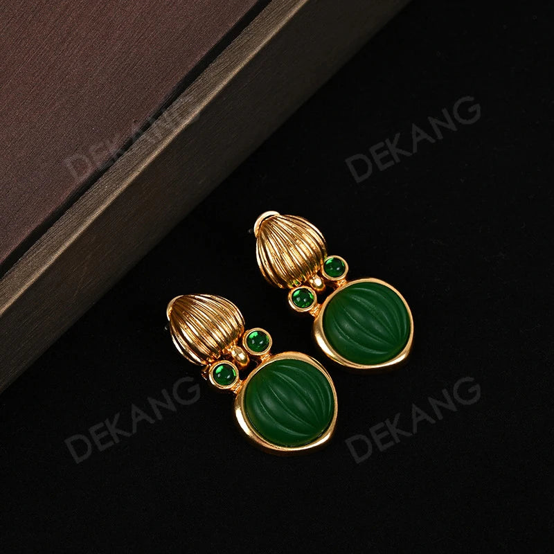 Exaggerated Green Crystal And Glass Multi-Layered Wearing Set Necklace Earrings