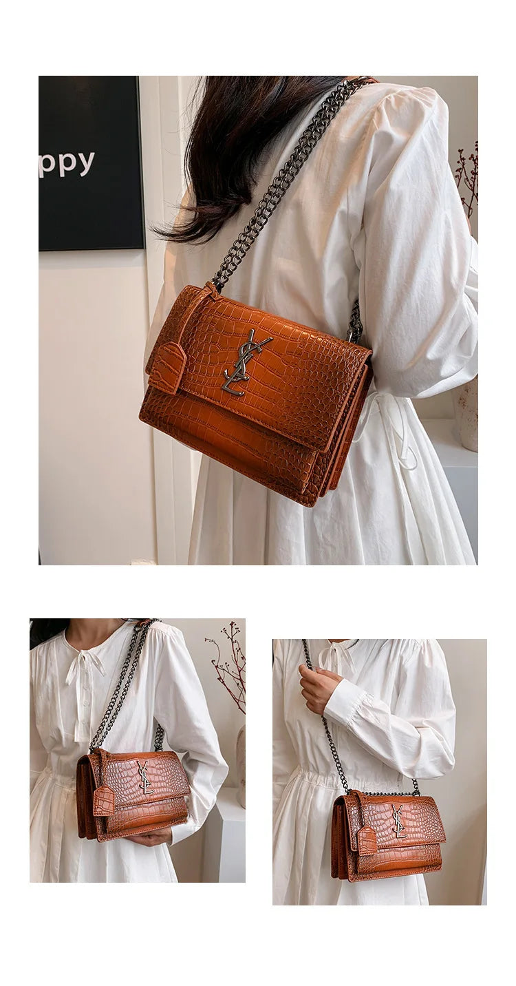 2026 new bag high-end crocodile pattern retro chain bag fashionable single shoulder crossbody bag