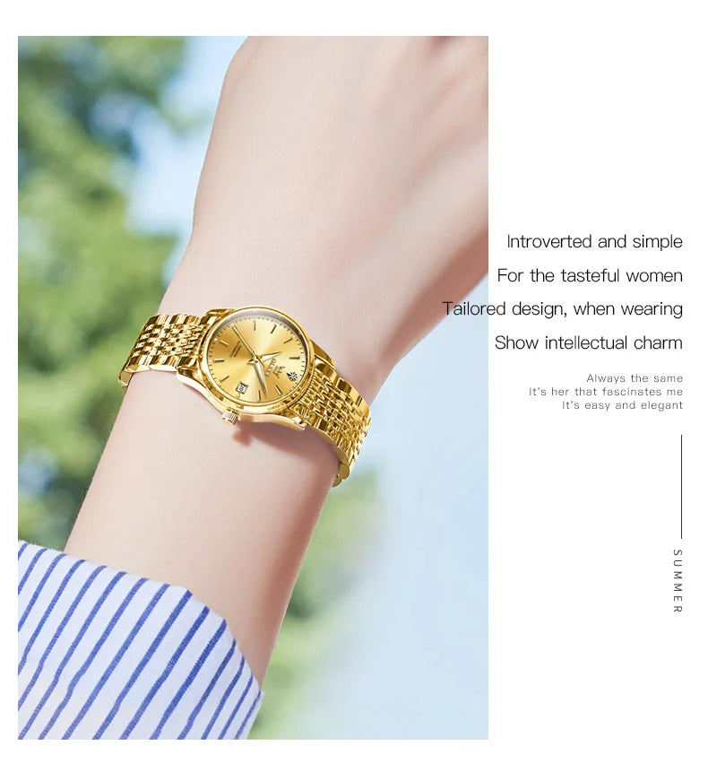 OLEVS 6635 Luxury Brand Ladies Watch Automatic Mechanical Wristwatch Waterproof Stainless Steel Watch For Women Chronograph Date