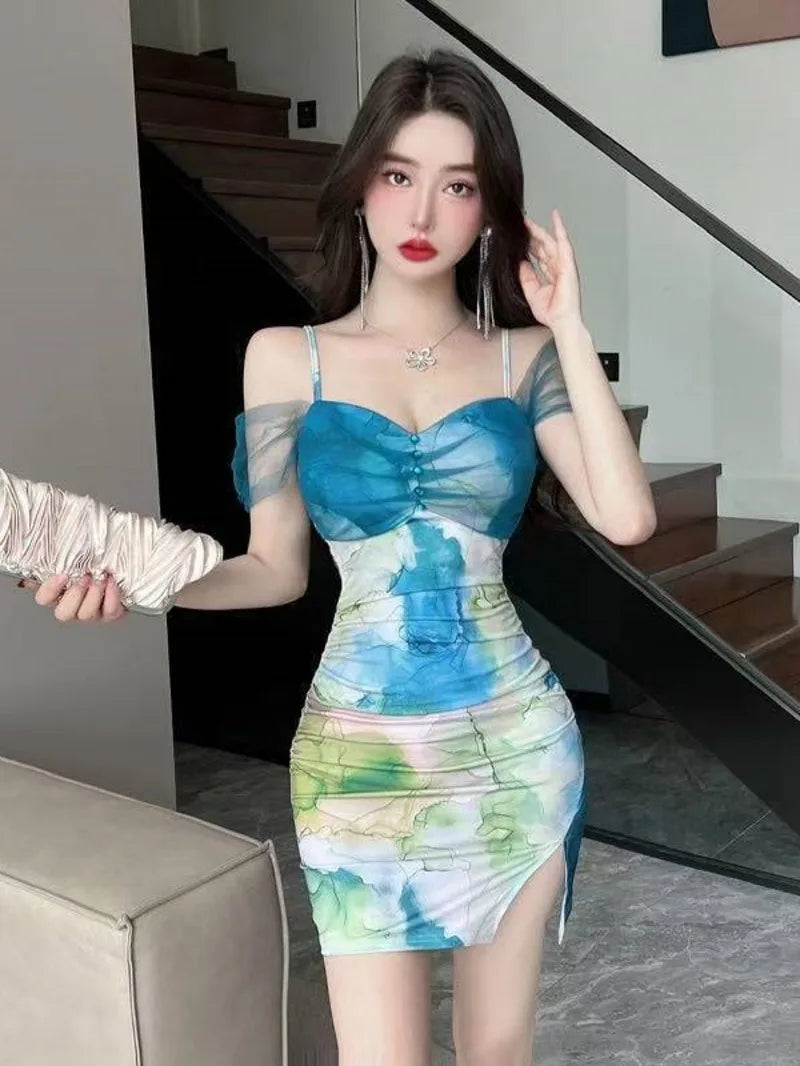 Pure Desire Strap Dress Elegant For Women New Summer Decoration Spicy Girl Style Printed Tight Skinny Nightclub Bag Dress OX1L