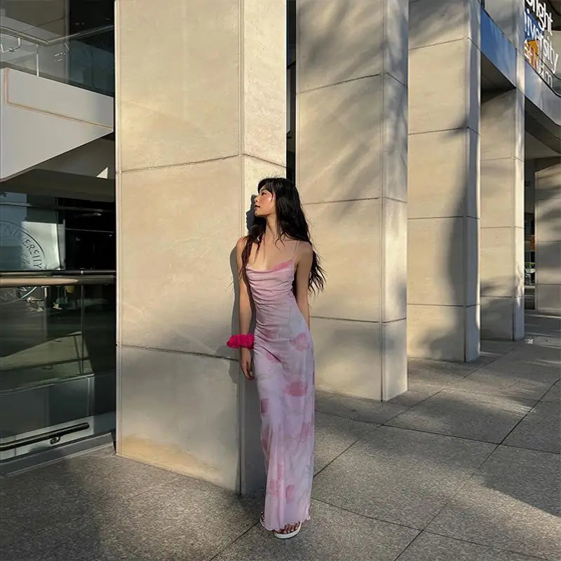 French Sexy Double-layer Gauze Sling Dress Female Summer Spice Girl Slim Hip Dress