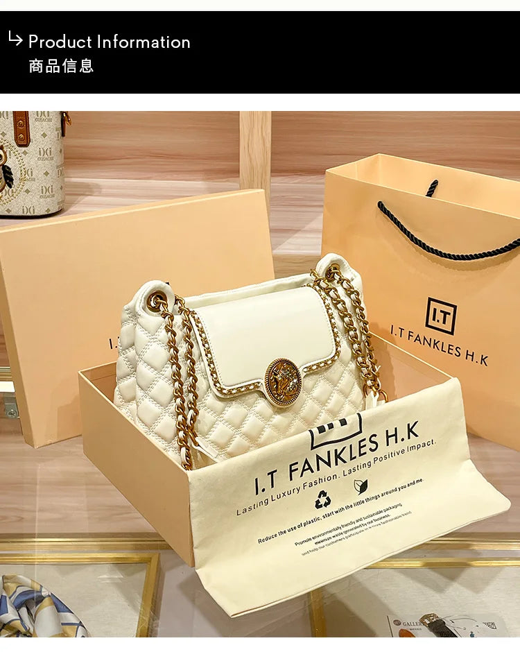2025 women's brand genuine leather chain bag, new designer brings a sense of luxury, large capacity underarm shoulder bag is fas