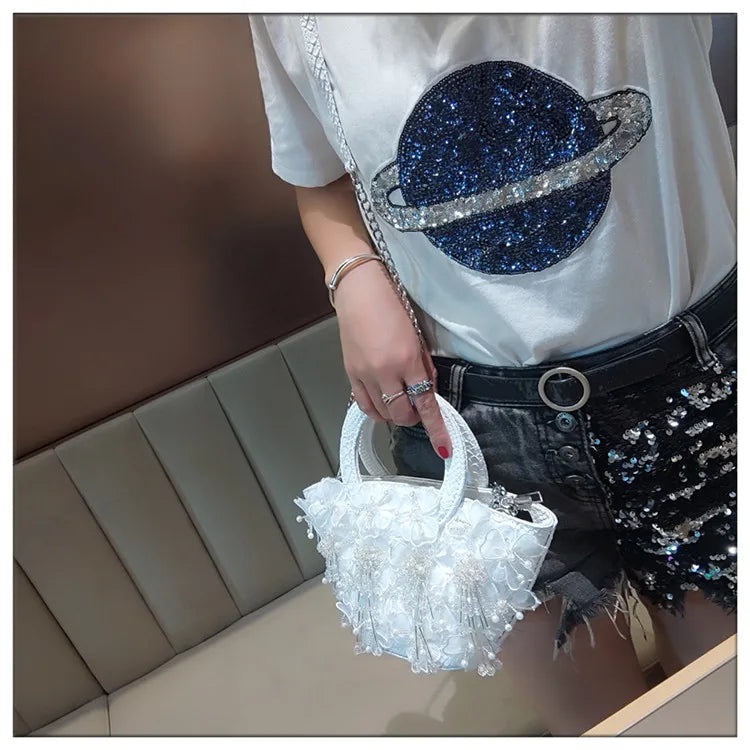 Tassel Flower Ita Bag Women New Shoulder Crossbody Sac A Main Lace Women's Bag Bucket Female Leather Handbag