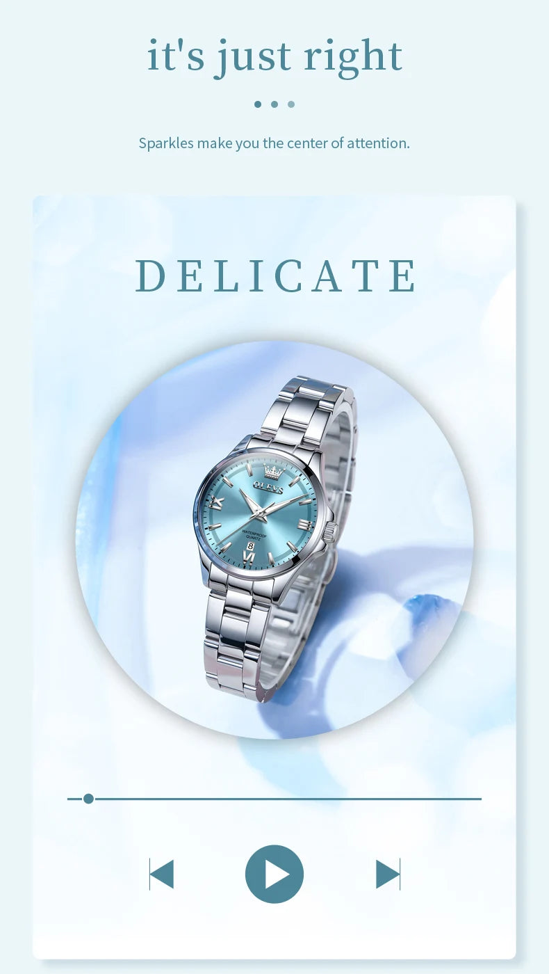 OLEVS Luxury Quartz Watch for Women Elegant Stainless Steel Women's Watches Gifts Waterproof Fashion Trend Simple Ladies Watch