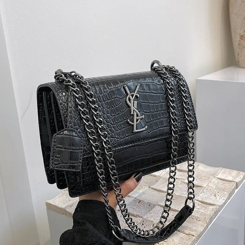 2026 new bag high-end crocodile pattern retro chain bag fashionable single shoulder crossbody bag