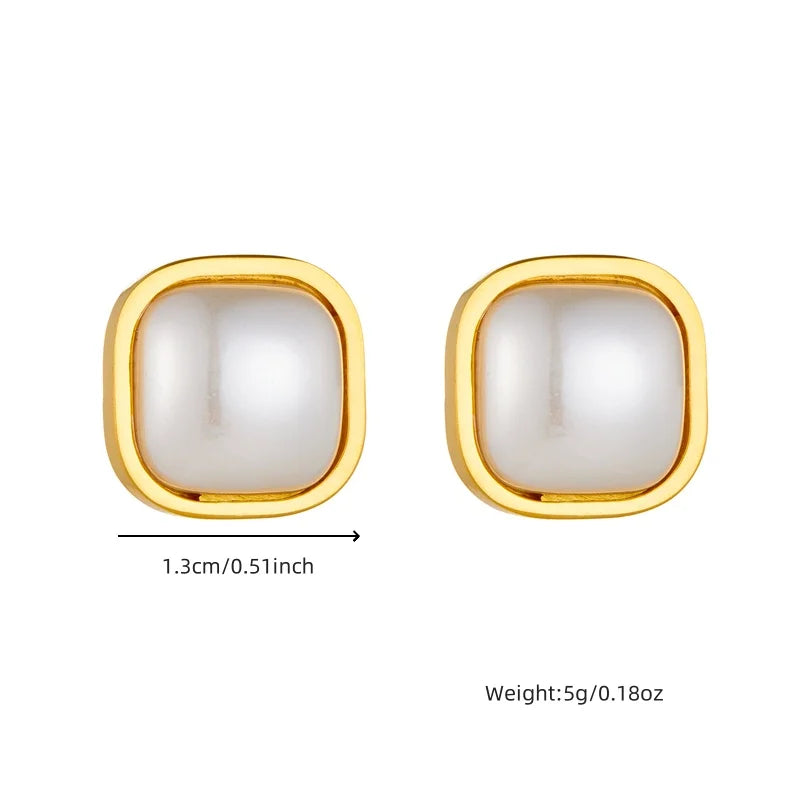DIEYURO 316L Stainless Steel Square Large Pearl Necklace Earrings Ring For Women Girl New Party Gift Fashion Jewelry Set Bijoux