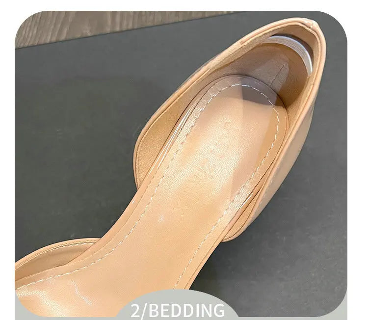 New Autumn Patent Leather Nude High Heels Thin Heel Pointed Bow Korean Version Summer Senior Feeling Hollow Female Pumps