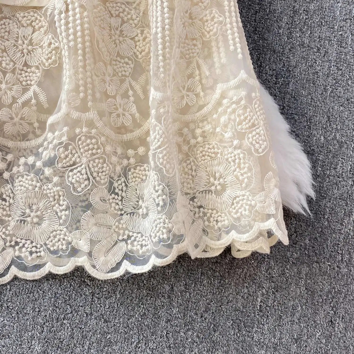 Luxury Formal Evening Lace Dress Women Summer Short Sleeve Crochet Embroidery Prom Long Dresses Runway Party Vestidos