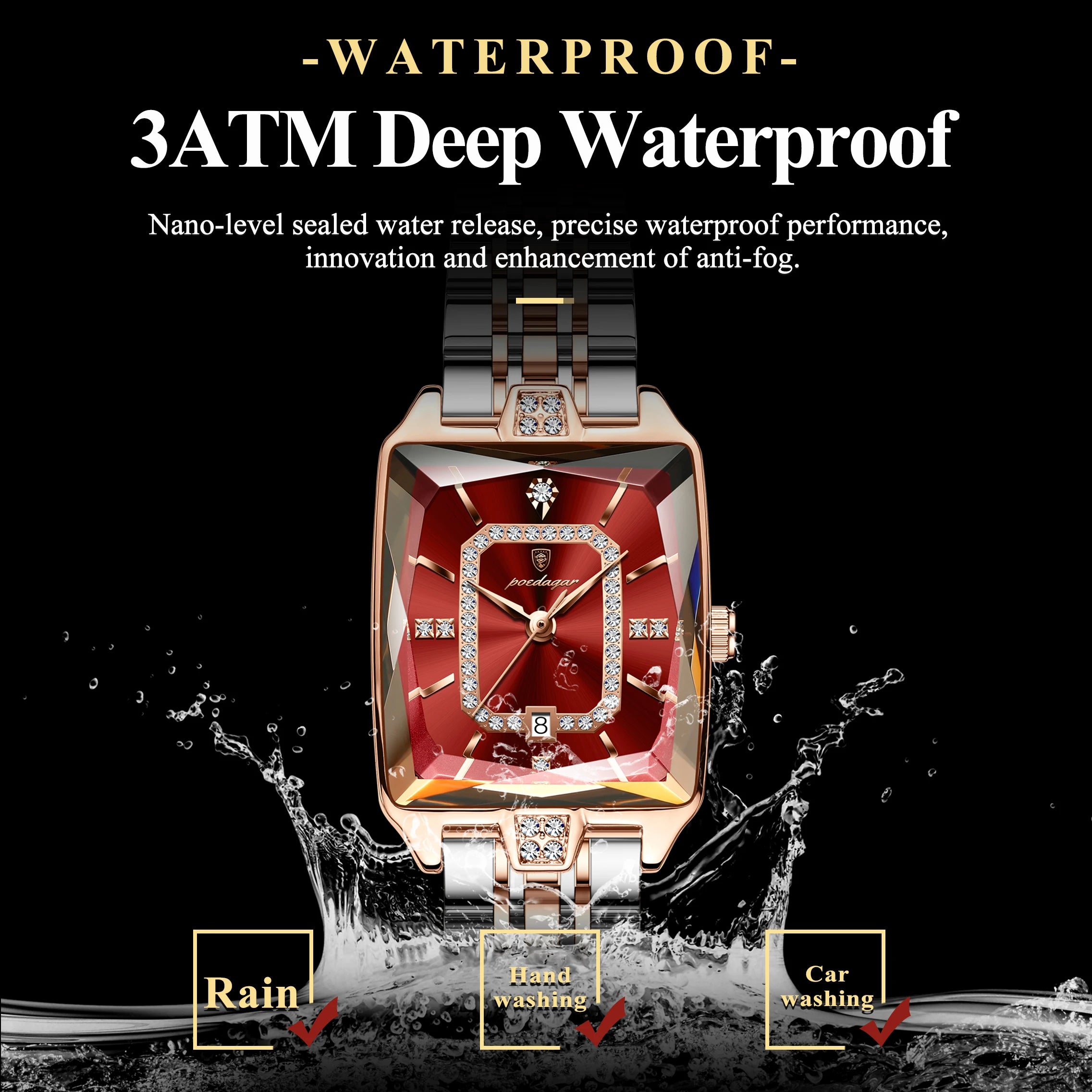 POEDAGAR Luxury Watch For Woman Elegant Waterproof Calendar Ladies Watch Rectangle Stainless Steel Quartz Women's Watches Female